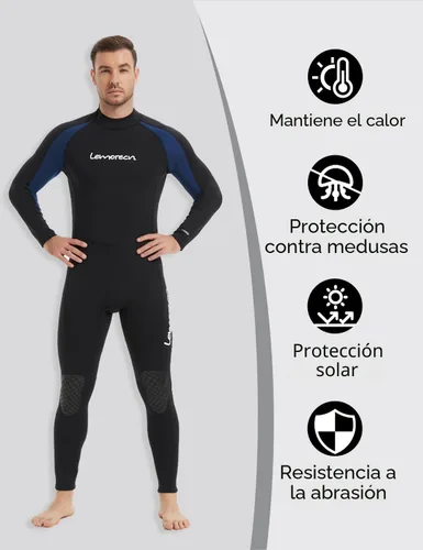 Miniatura 5 de Trajes de neopreno Lemorecn para hombre de 3/2 mm, traje de buceo de cuerpo entero Hombres 0.118 in Negro+Azul