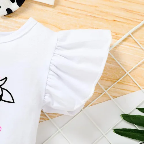 Miniatura 4 de Conjunto de ropa para bebé niña de 1er cumpleaños con mangas con volantes + pantalones cortos estampados + diadema para tartas