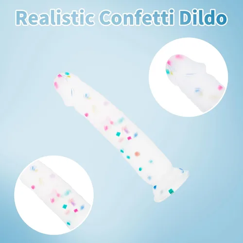 Miniatura 2 de Dildo realista de silicona de 7 pulgadas Confetti para principiantes con base de ventosa acampanada para uso sin manos, consolador anal