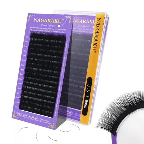 Miniatura 160 de NAGARAKU Extensiones de pestañas, pestañas individuales, 0.05mm, rizo D, 15mm, clásico, negro mate, suave, natural, profesional, 16 filas, 0.05-D