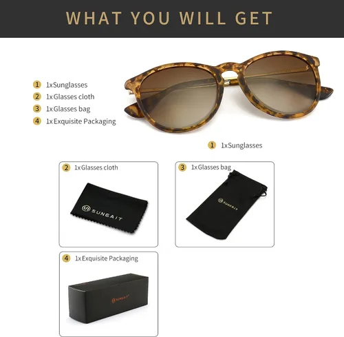 Miniatura 6 de SUNGAIT Gafas de sol redondas vintage para mujeres y hombres, estilo clásico retro