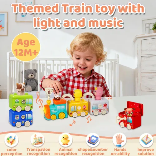 Miniatura 2 de Montessori - Juguetes de tren para niños de 2, 3 y 4 años, juego de tren de aprendizaje para niños pequeños con luces y sonidos, transporte de 6
