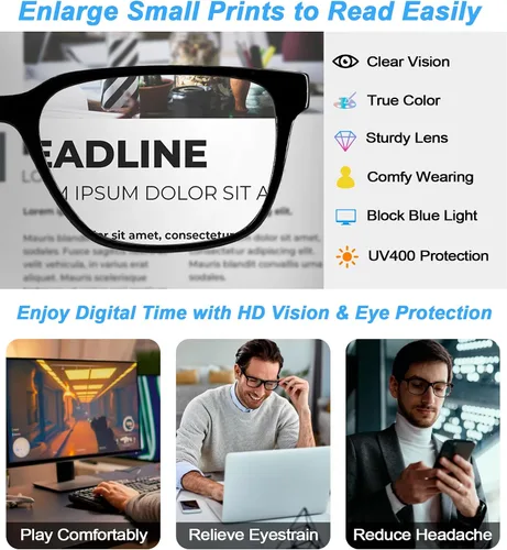 Miniatura 4 de Gafas de lectura con bloqueo de luz azul de 1.25+ para hombres, lectores de computadora, gafas de juego 1.0 1.25 1.5 2.0 2.25 2.5 2.75 3.0 3.5 4.0