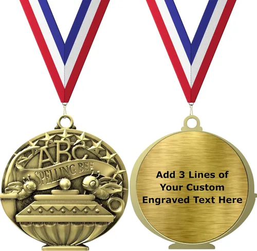 Miniatura 4 de Express Medals Pack of 10 (or More) Engraved Scholastic Academic Award Medals with RWB Neck Ribbons