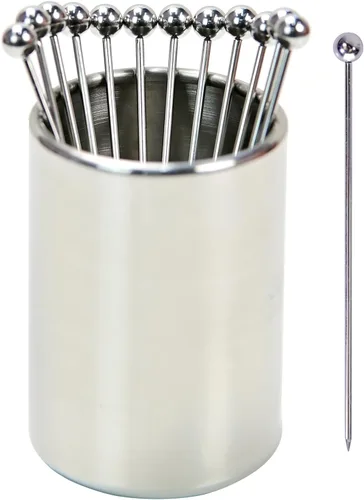 Lexenic Juego de 12 púas de cóctel de metal de 4.3 pulgadas + kit de soporte, juego de pinchos reutilizables de acero inoxidable 304 prémium para 1