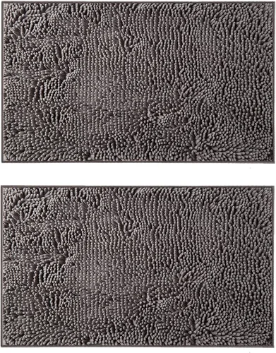Miniatura 10 de Juego de 2 alfombras de baño de felpilla gris, antideslizantes, absorbentes, para ducha, de secado rápido, lavables a máquina, felpa suave, 17 x 24
