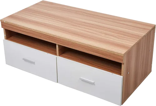 Miniatura 5 de Lucky Tree Mesa de café de 40 pulgadas, mesa de cóctel moderna de madera, cajón de almacenamiento blanco, diseño rectangular para sala de estar
