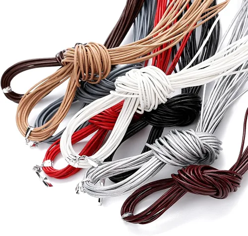 Miniatura 4 de Cuerda redonda de cuero real de 21 yardas, cuerda trenzada de cuero genuino para hacer joyas, collares, pulseras, cordones de zapatos, correas