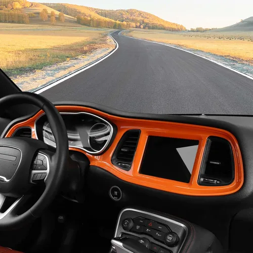 Miniatura 7 de RT-TCZ para Challenger Cubierta de Panel de Tablero de Consola Central Naranja para Dodge Challenger 2015-2023 Accesorios Interiores Naranjas 4