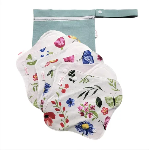 Miniatura 17 de Lilind ® Paquete de 7 toallas de tela para tanga en flores rojas, 100% algodón orgánico, reutilizables, lavables, toallas sanitarias menstruales