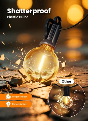 Miniatura 3 de Guirnalda de luces para exteriores, 25 pies, 12 bombillas LED, IP65, impermeable, conectable, G40, luz de patio exterior para patio trasero, porche