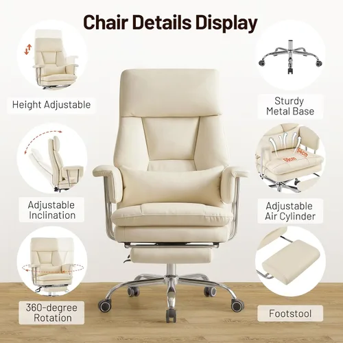 Miniatura 5 de Furniliving Silla de oficina grande y alta con reposapiés, silla de oficina ejecutiva de piel sintética con respaldo alto y soporte lumbar