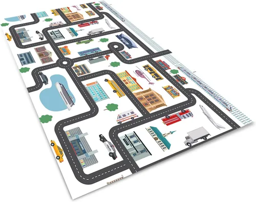 Miniatura 6 de Alfombra de coche para niños, alfombra de tráfico por carretera, alfombra para jugar con juguetes de automóviles, alfombras educativas de la vida