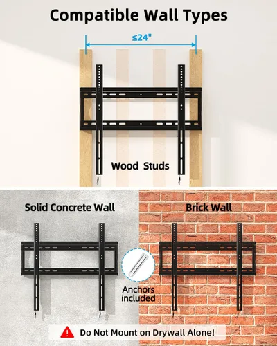 Miniatura 6 de HOME VISION Soporte de pared de TV resistente para televisores de 42 a 100 pulgadas, se adapta a televisores TCL y Samsung de 98 pulgadas, acero