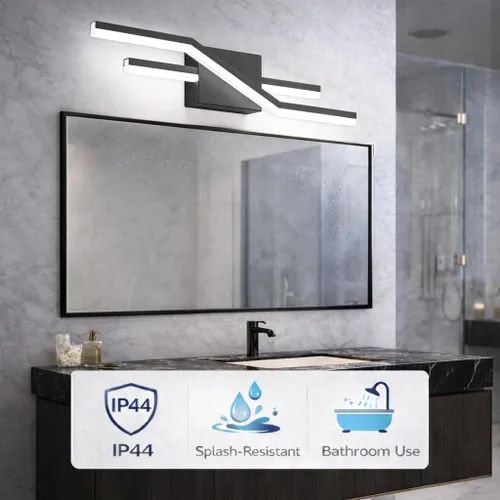 Miniatura 6 de SOLFART Luces de baño con acabado mate en negro, regulables, LED, para tocador, sobre espejo, 24 pulgadas, modernas, luces de pared