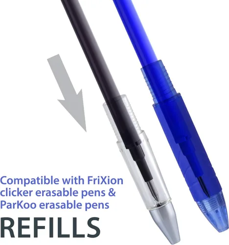 Miniatura 7 de ParKoo Bolígrafos de gel retráctiles borrables de punta fina de 0.028 in, desaparecen los errores, 3 bolígrafos de tinta negra/3 azules con 4 Negro
