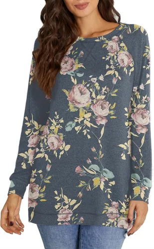 Miniatura 3 de NILOUFO Camisetas de manga larga para mujer, estilo informal, estilo túnica con abertura lateral