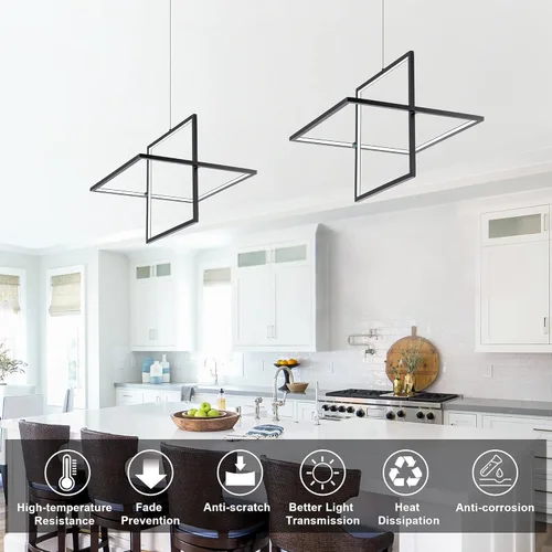 Miniatura 2 de Candelabro LED moderno – Lámpara colgante cuadrada, estilo contemporáneo, regulable para sala, comedor, dormitorio, cocina, sala de estudio, 65 W
