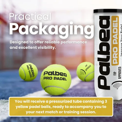 Miniatura 7 de Palbea PRO Padel Balls. 6/12/24 Tubes of 3 Padel Tennis Balls FIP Approved. Paddle Balls Made of HV Felt for Training and Tournament. Suitable for
