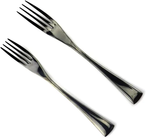 Miniatura 5 de JASHII Juego de cubiertos de acero inoxidable 18/10 de 24 piezas, color negro pulido con espejo, cuchillo para carne, tenedor de ensalada, cuchara