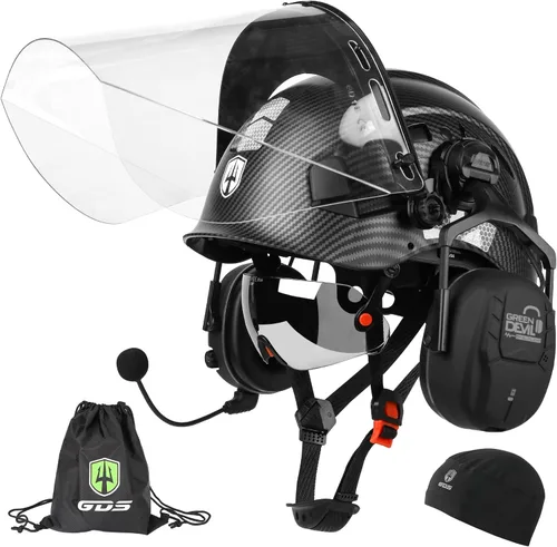 Miniatura 10 de Casco de seguridad para motosierra forestal GREEN DEVIL con orejeras Bluetooth Casco de arborista Casco duro con visera incorporada Protector facial