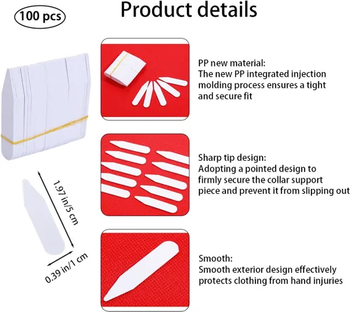 Miniatura 2 de 100 unidades de cuello blanco de 2 pulgadas para camisas de vestir de hombre, estancias de cuello de plástico, estancias de cuello de camisa