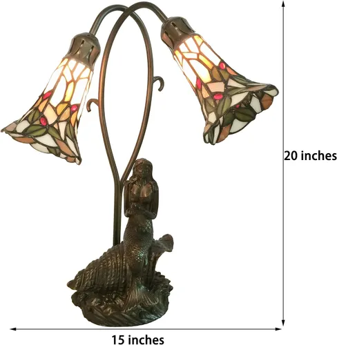 Miniatura 5 de Bieye L10625 Lámpara de mesa con diseño de sirena y lirio, estilo Tiffany, 20 pulgadas de alto
