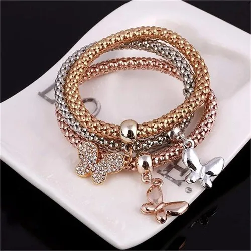 Miniatura 6 de SILANER Pulseras multicapa con dijes de cristal, 3 unidades, oro y plata, oro rosa, pulsera elástica en forma de corazón para mujer, árbol de la vida