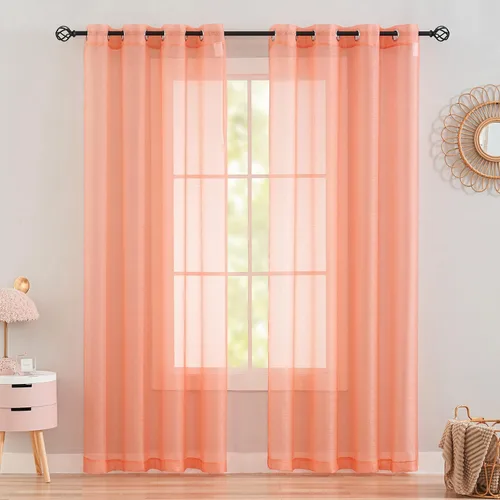 Miniatura 8 de 2 paneles de cortinas traslúcidas coral para dormitorio de 63 pulgadas de largo, cortinas semitraslúcidas con ojales para sala de estar, cortinas