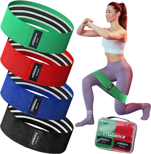 Miniatura 9 de STANDROCK Bandas de resistencia de tela para entrenamiento, bandas de 3 y 4 niveles, bandas de resistencia largas para mujeres y hombres Bandas