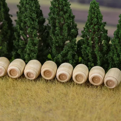 Miniatura 5 de MT001 50pcs modelo ferroviario 1:87 barril de vino de madera HO OO escala barril cubo (0.594 in)