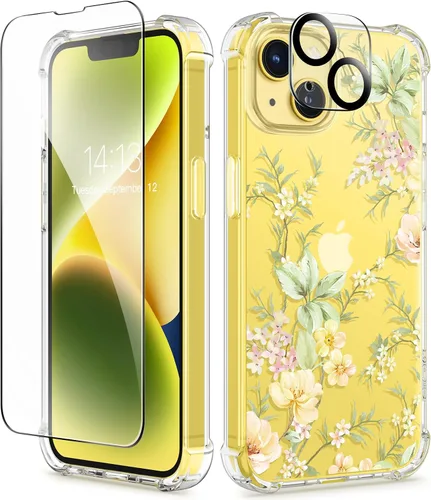 Miniatura 147 de GVIEWIN - Funda floral para iPhone 14 de 6.1 pulgadas, protector de pantalla + protector de lente de cámara, no se amarillenta, a prueba de golpes