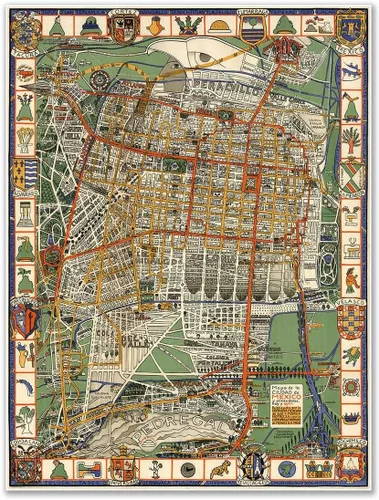Antiguos Maps Ciudad de México – Ciudad de México circa 1932 | Póster decorativo vintage para pared, 24 x 32 pulgadas (24.016 x 32.008 in)