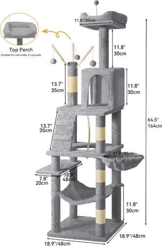 Miniatura 3 de YITAHOME Árbol para gatos de 64.5 pulgadas, casa para gatos de varios niveles, muebles de condominio grande para gatos con hamaca percha, postes