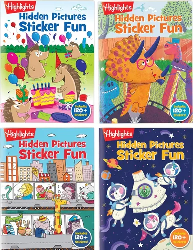 Highlights Hidden Pictures Sticker Fun for Kids Ages 3-6, 4-Pack, 64 Pages of Seek and Find Sticker Activities, Books Double as Coloring Books, 480+