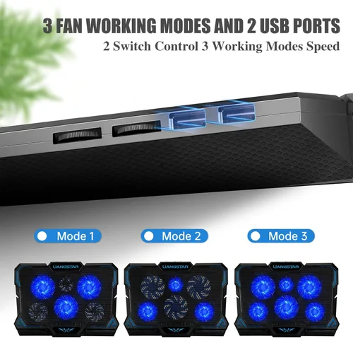 Miniatura 5 de LIANGSTAR Almohadilla de enfriamiento para laptop, enfriador de laptop con 6 ventiladores silenciosos para portátiles de 12 a 17 pulgadas, soporte