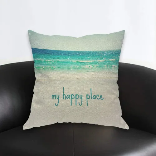 Miniatura 2 de AOYEGO My Happy Place - Funda de almohada con purpurina de playa, océano, olas de mar, verano, arena, cielo, naturaleza, bahía, con purpurina, 18 x
