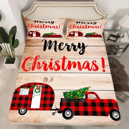 Miniatura 41 de Erosebridal Sábana bajera ajustable de Papá Noel con bolsillo profundo para niños, niñas y niños, juego de ropa de cama de Navidad para niños