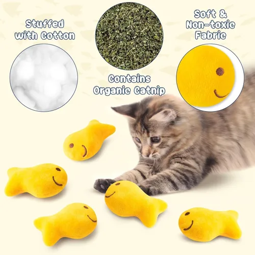 Miniatura 3 de L1rabe Goldfish - Juguetes de peluche para gatos – 5P Día de apreciación del gato negro colorido en forma de pez, juguetes divertidos para mascotas