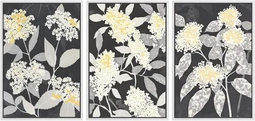 Miniatura 21 de SIGNWIN Lienzo enmarcado para pared, juego de arte de collage de hojas transparentes en blanco y negro, ilustraciones de naturaleza silvestre, arte