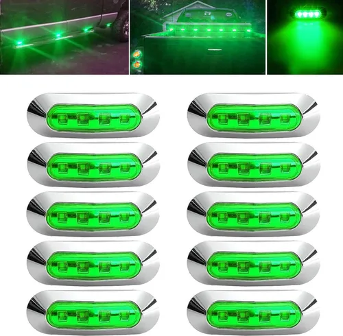 10 luces LED verdes de 4 luces laterales delanteras y traseras de espacio interior, luz trasera, luz trasera, indicadores de giro de advertencia,