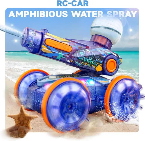 Miniatura 2 de BEZGAR Juguetes de piscina para niños, auto anfibio a control remoto para edades de 6 a 8 años, auto de acrobacias a control remoto con pistola
