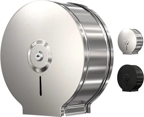 EnBath - Dispensador de papel higiénico gigante para montaje en pared, acero inoxidable, acero inoxidable, dispensador de baño con bloqueo para Plata