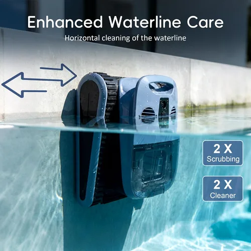 Miniatura 5 de Limpiador robótico inalámbrico de piscina de 240 minutos, para escalada en pared, 2 cepillos y motores, cuidado mejorado de la línea de flotación
