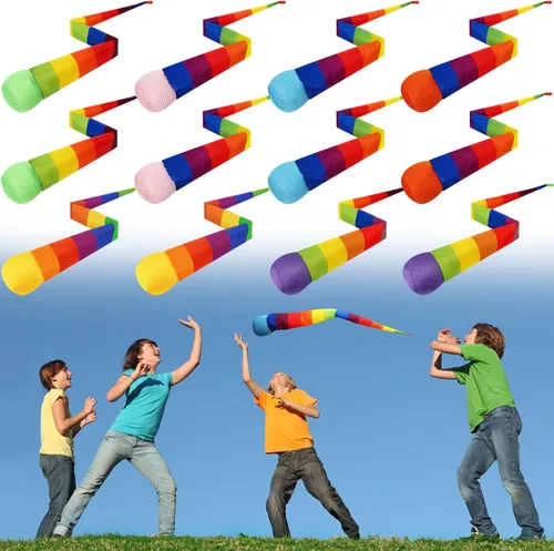 Leyndo 12 Piezas Pelotas de Lanzar y Atrapar de 28 Pulgadas con Cola de Arcoíris, Pelotas de Cometa Suaves para Juegos Deportivos Juguetes de Patio
