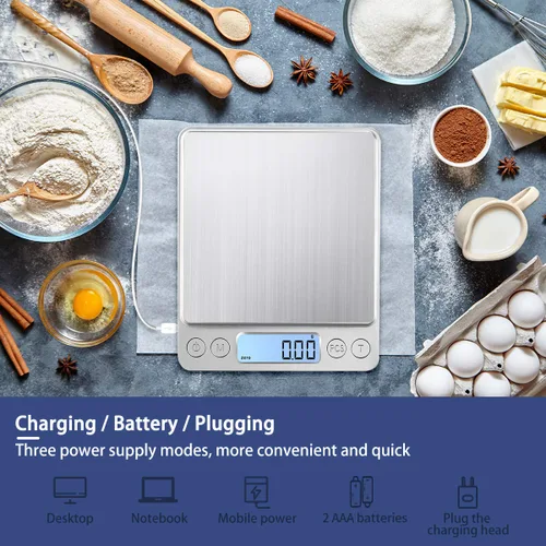 Miniatura 2 de Báscula de cocina pequeña de gran alcance, carga USB, mini báscula electrónica de alimentos, báscula de cocina de alta precisión, báscula