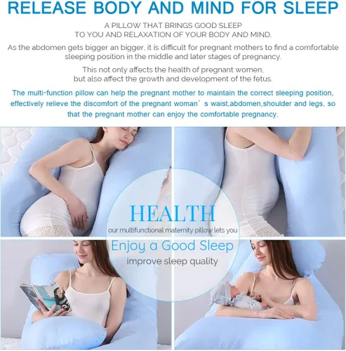 Miniatura 7 de Almohada de embarazo grande en forma de U de cuerpo completo con funda de almohada de algodón reemplazable y lavable para mujeres embarazadas que