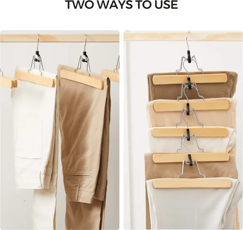 Miniatura 9 de SONGMICS Paquete de 12 perchas de madera para pantalones, madera maciza de alta calidad con fieltro antideslizante, sujeta los pantalones