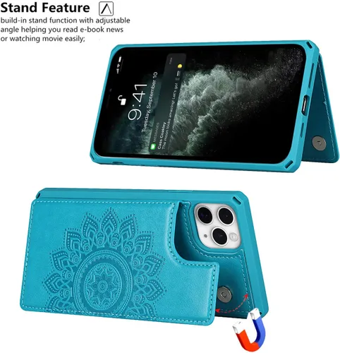 Miniatura 2 de Cavor Funda para iPhone 11 Pro Max con tarjetero, diseño de mandala en relieve, diseño de flores de poliuretano con tarjetero a prueba de golpes