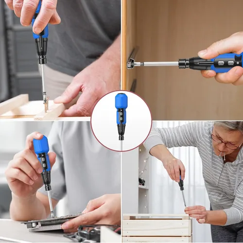 Miniatura 8 de LOFICOPER Juego de destornilladores eléctricos, mini kit de destornilladores inalámbricos con soportes para puntas, luz de trabajo LED, cable de Azul